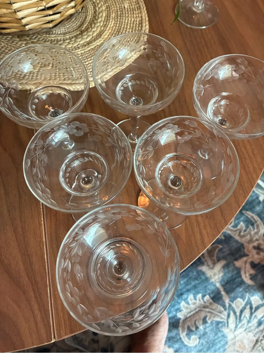 Etched Glass Coupe Dessert Cups - Set of 6